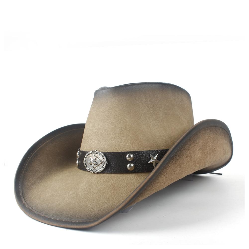 Pălărie de cowboy occidentală 100% din piele pentru bărbați, pentru gentleman, tată, Jazz, Sombrero Hombre, mărimea 58-59CM, stil 36