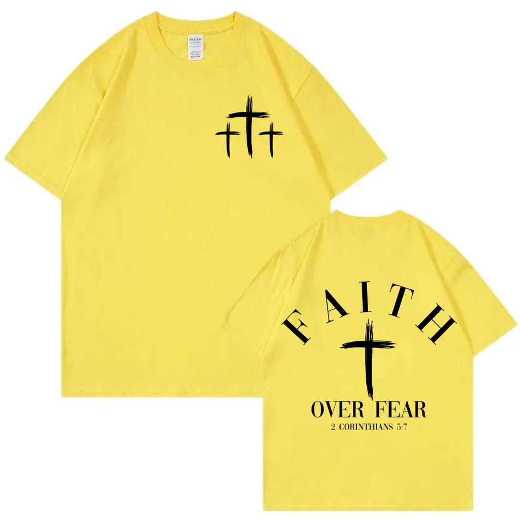 Faith Over Fear Christian Tshirt High Street Fashion Trend Short Sleeve Tshirts Men Women Summer Casual Cotton Loose T Shirts