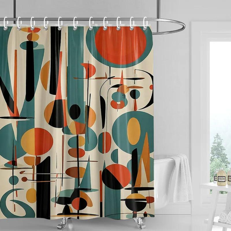Tenda da Doccia Impermeabile Arte Astratta Nordica Tenda Divisoria per Bagno Decorazione Bagno Moderna Serie di Colori Morandi