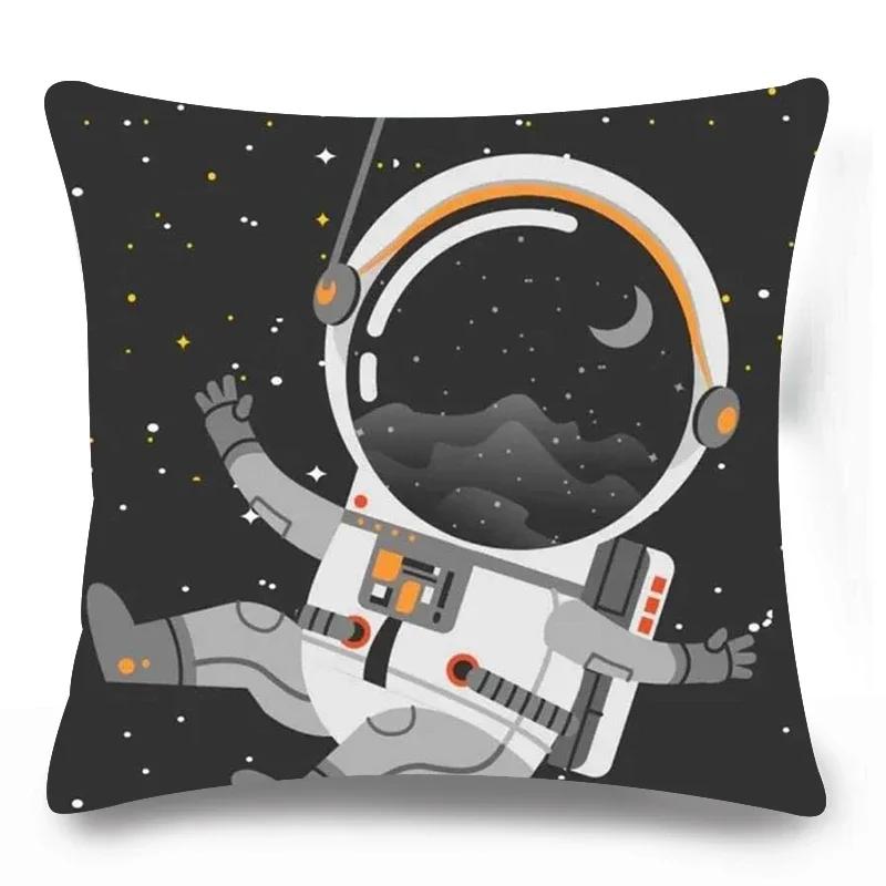 Home Lumbar Sofa Decorative Pillowcase Astronaut  Cosmic Planet Spaceship Cushion Cover