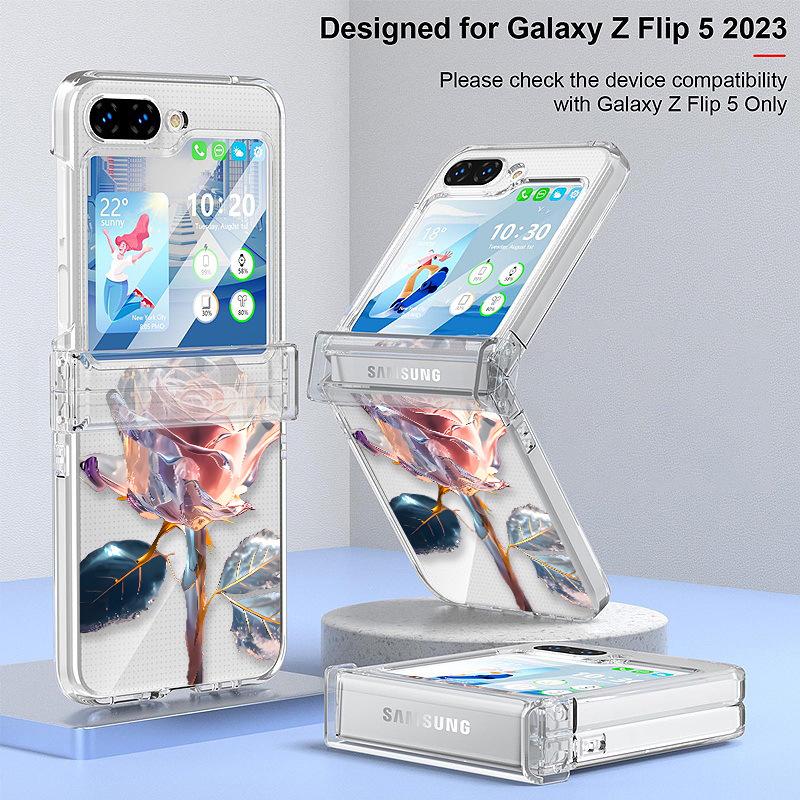 Samsung Z Flip 6 Crystal Rose Transparent Foldable Drop-Proof Case