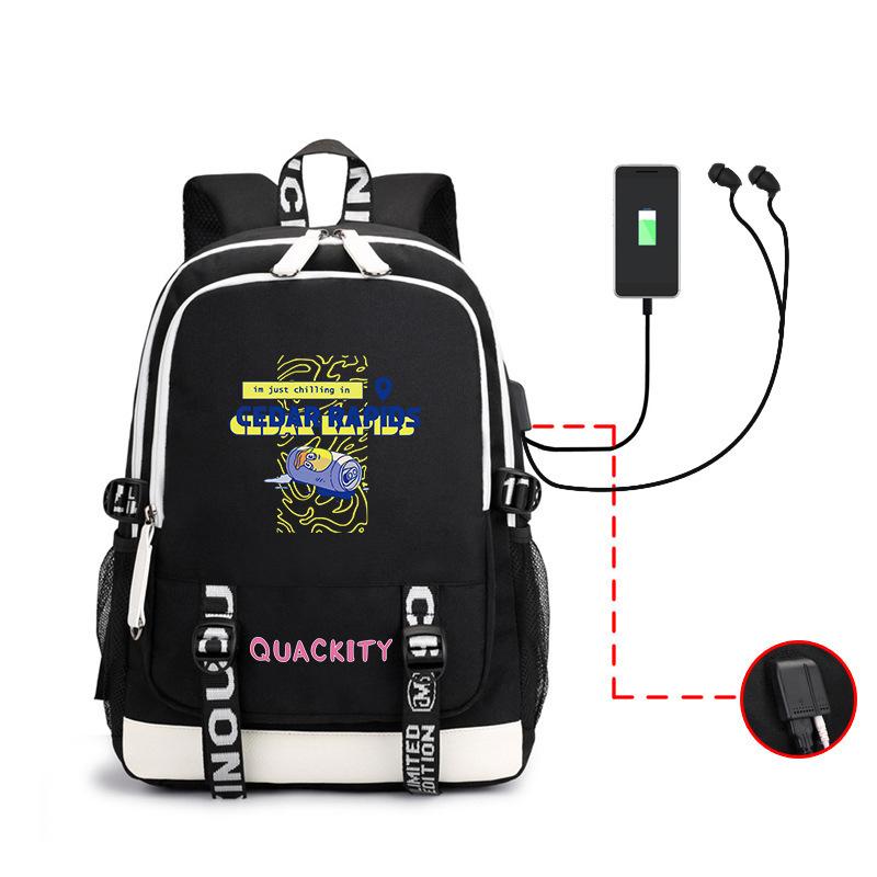 Internet celebrity blogger Quackity backpack male and female anime USB large capacity charging backpack outdoor printed logo