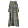 Spring Autumn Floral Print Round Neck Retro Loose Long Dress Long Sleeve Cotton Linen Dress Women's Clothing