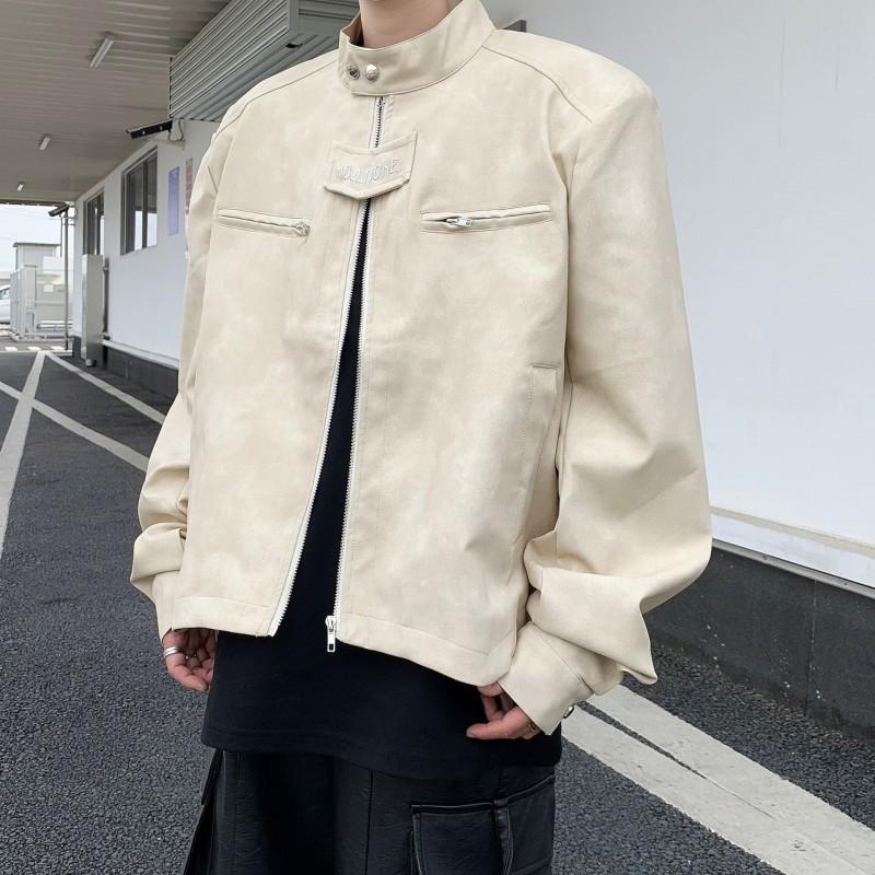 Stylish PU Leather Jacket Men Women Short Loose Fit With Tie-Dye Detail Casual Outerwear