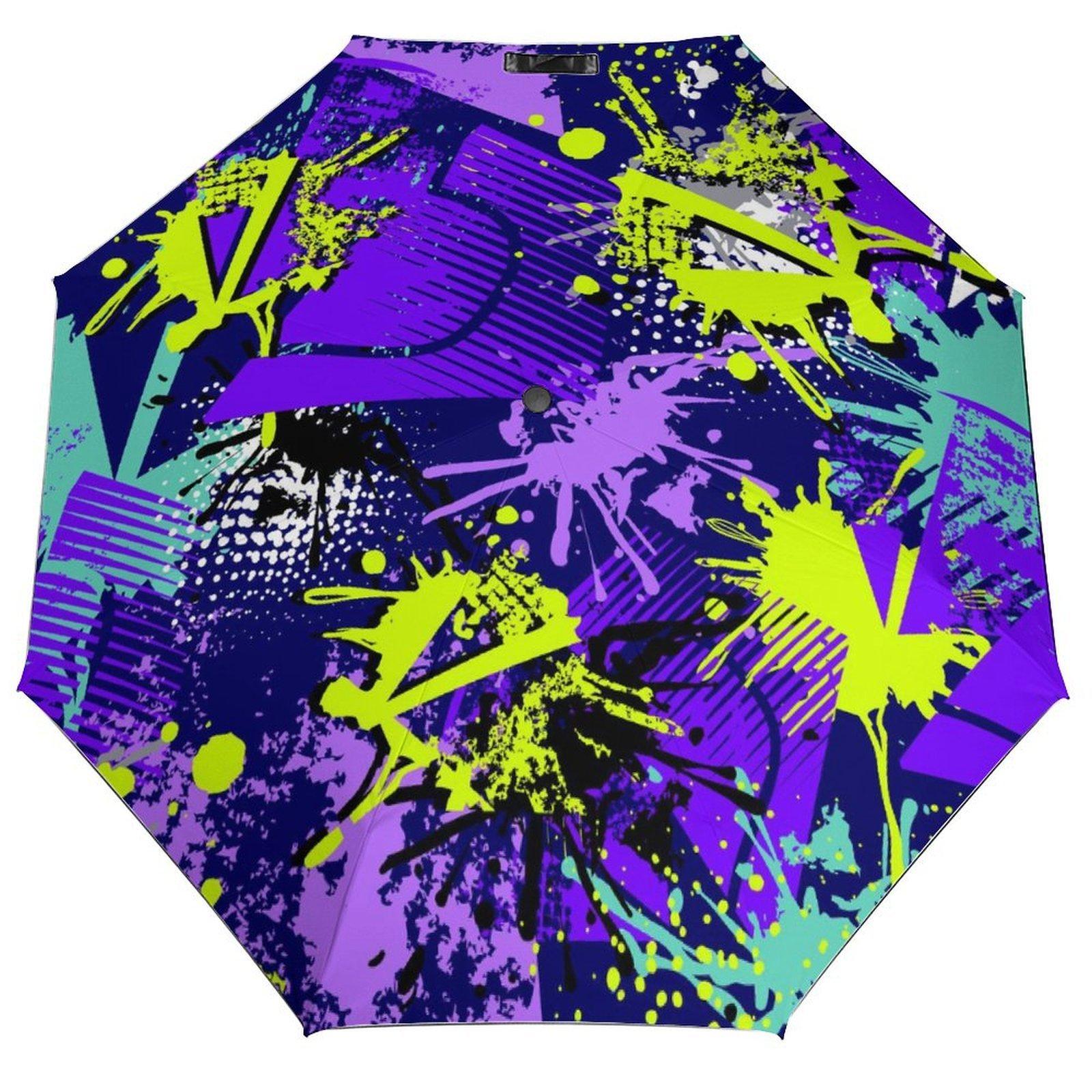 

1 Pack Automatic Umbrella With Auto Open Close System And Waterproof Coating For Travel In Graffiti Inspired Mood чорний