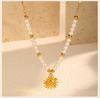 Pearl Beaded Pendant Necklace Stainless Steel 18K PVD Gold Plated Waterproof Tarnish Free Sun Shell Heart Zircon Choker Jewelry