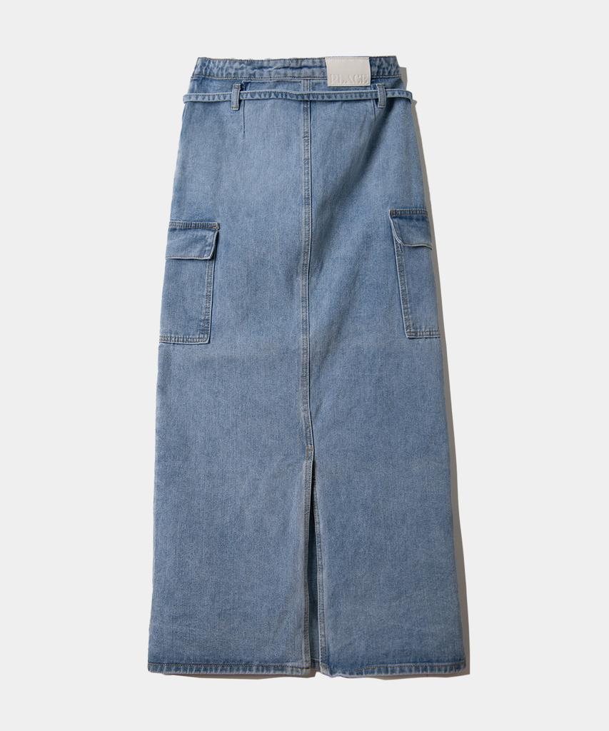 Some Place Strap-Point Cargo Denim Maxi Long Skirt