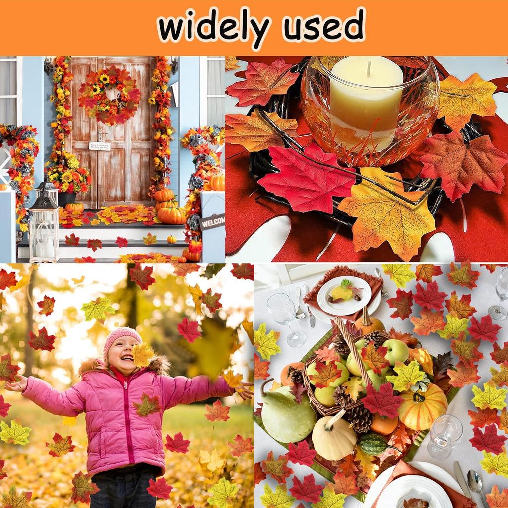 500PCS Autumn Fall Leaves, Fall Artificial Maple Leaves for Thanksgiving Decorations, Weddings, Fall Decorations and Table Crafts Decor