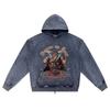 DTG print Knitted Denim Zip-Up Hoodie Japan Samurai Brother Print Zipper Hoodies  