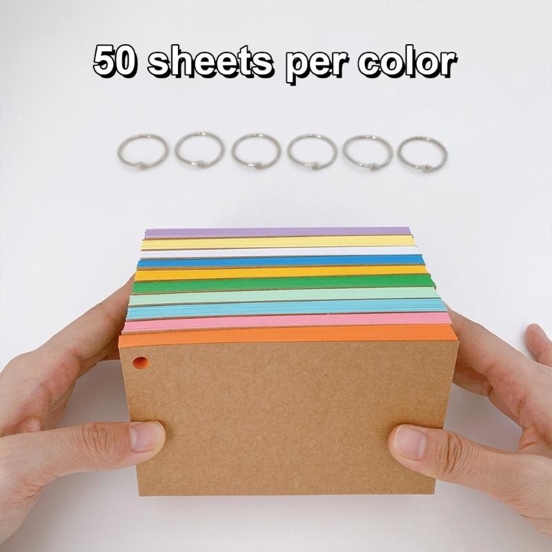 Flash Cards Lined Index Cards Study Cards with Binding Rings Revisions Cards Blank Note Cards for Vocabulary Learning