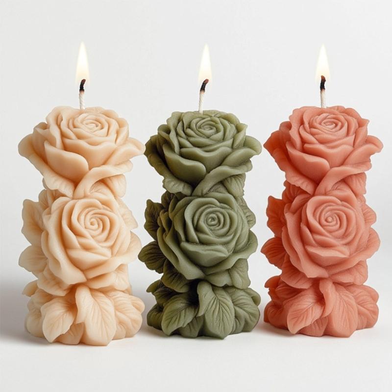 Cylinder Silicone Candle Molds for Candle Soap Gypsum Decoration Embossed Rose Silicone Candle Molds for Epoxy Resin
