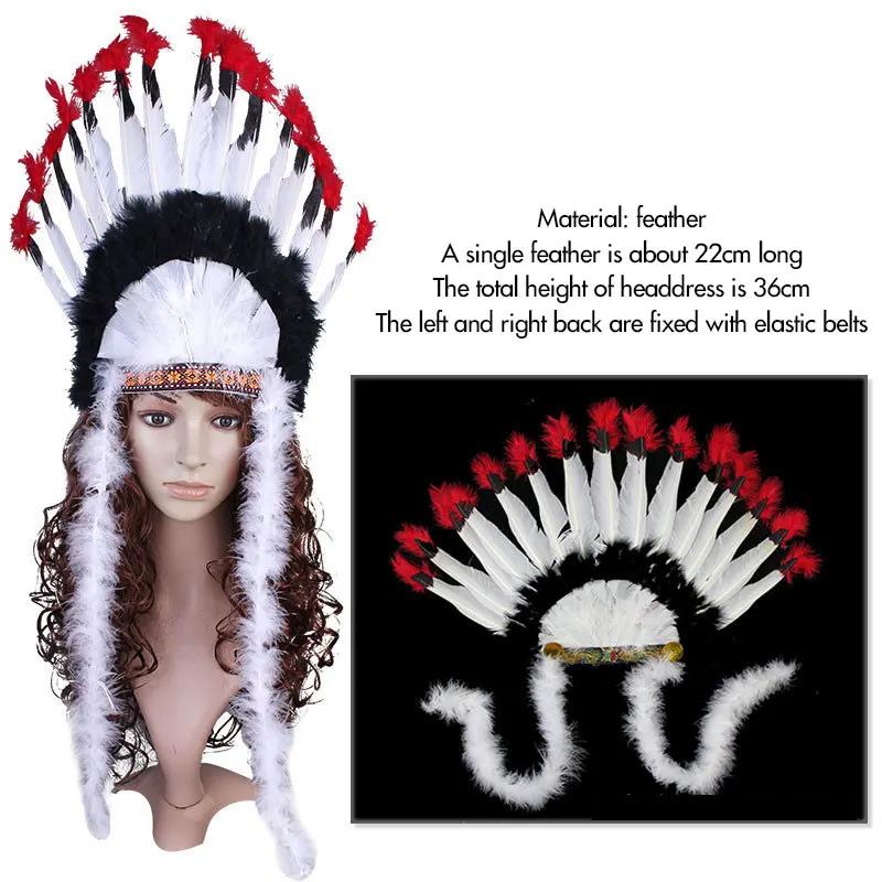 Festival Stage Performance Props Headband Indian Feather Hat Halloween Cosplay Savage Feather Headdress Carnival Masquerade