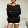 Felpa da Donna a Spalle Scoperte in Maglia a Manica Lunga con Tasche - Vestibilità Larga Colore Casual