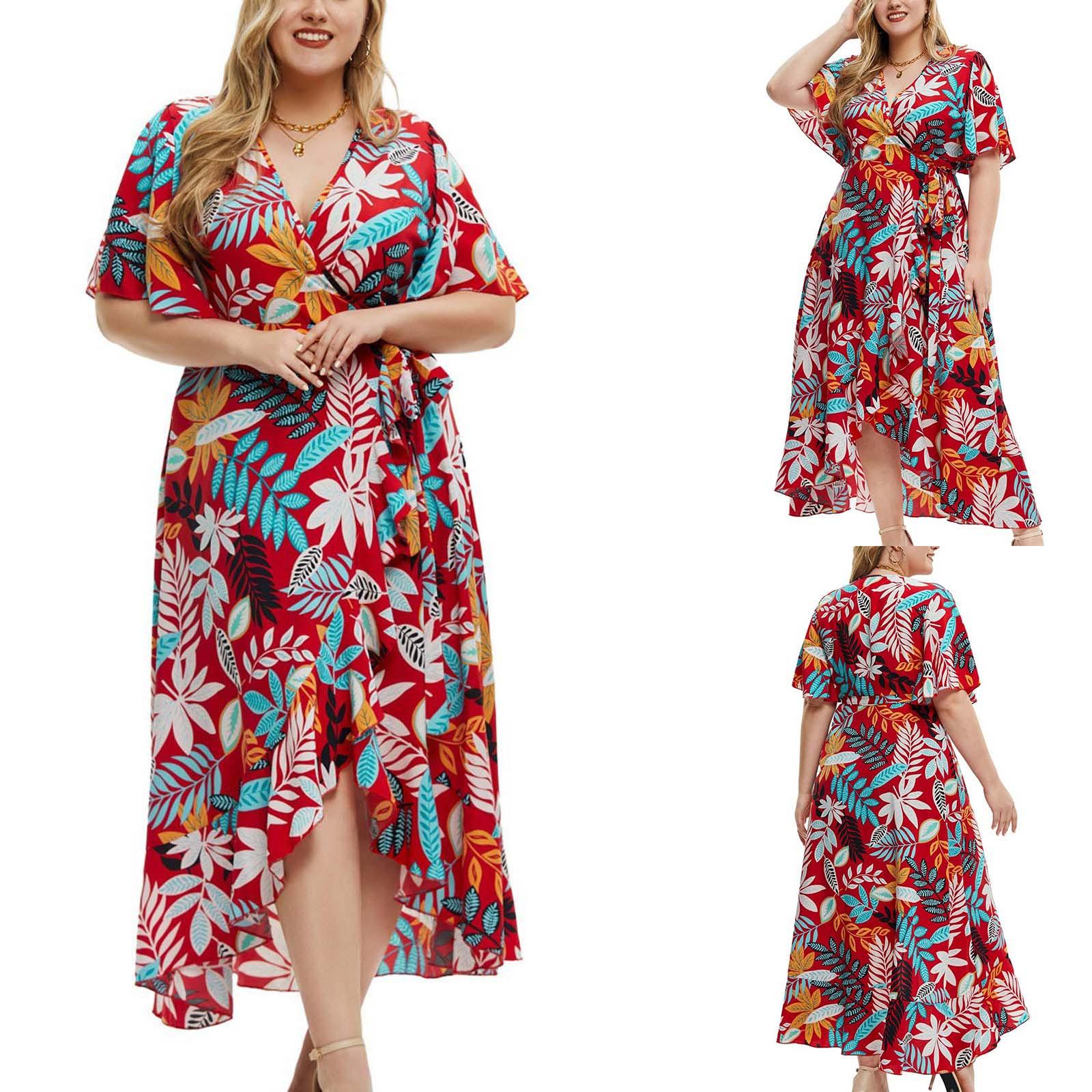 

Wiwilys Women s Fashion Plus Size Loose Casual Short Sleeve Printed Dress