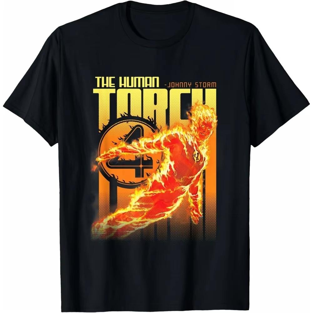 

2026 Human Torch Johnny Storm Marvel TShirt Unisex Short Sleeve Heavyweight Cotton Loose Fit Crew Neck Gym Top for Fitness Fans M