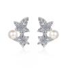 Sterling Earrings Women With 6-7mm Freshwater Pearl 68-Facet Moissanite Floral Leaf Design