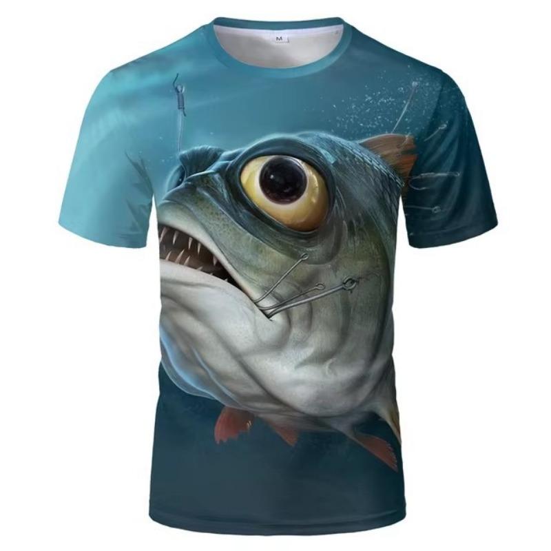 Men's Retro Fishing T-shirt 3D Printed Casual Short Sleeve Loose Men's T-shirt Sportswear