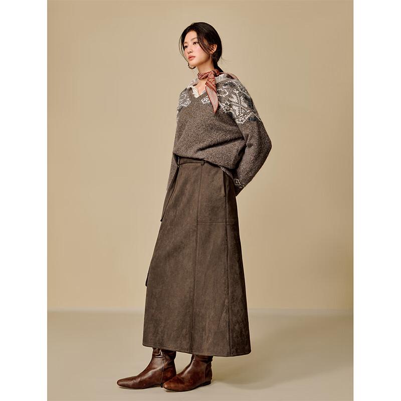 INMAN Damen Retro Jacquard V-Ausschnitt Drop Shoulder Pullover