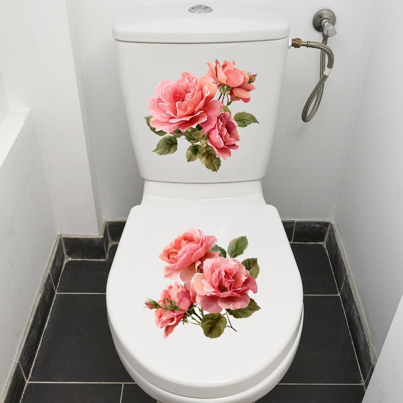 Rose Toilet Seat Stickers Self-Adhesive Waterproof for Personalized Bathroom Decor