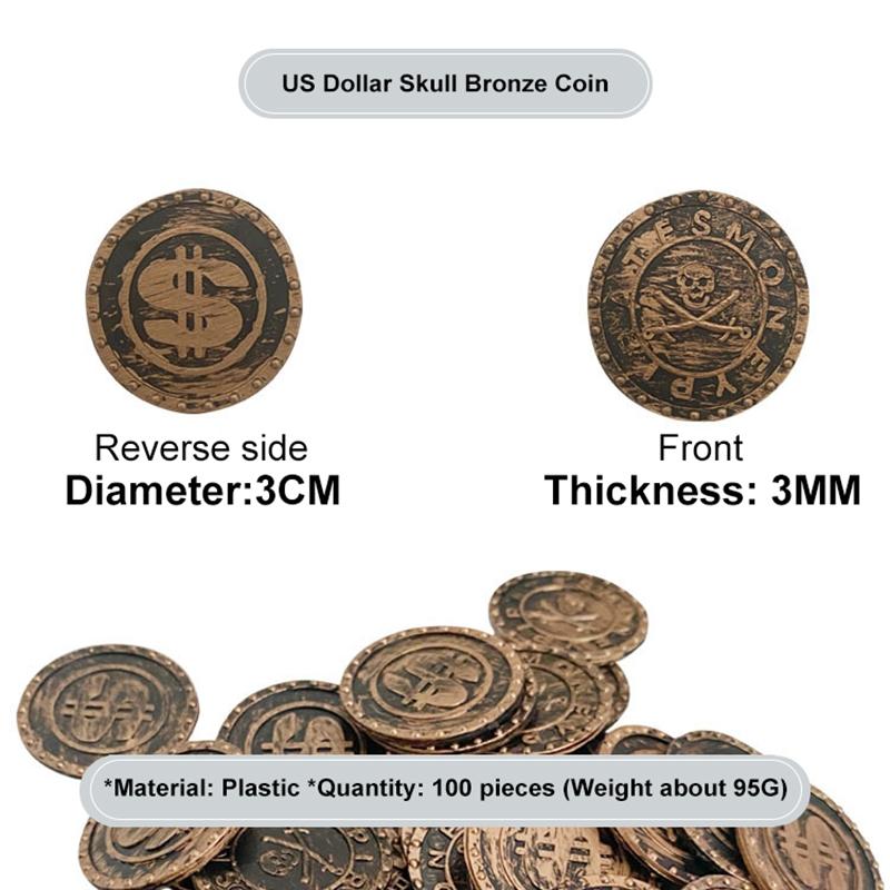 100 stücke Kunststoff Pirate Münze Simulieren Spiel Münzen Dekoration Münze Prop