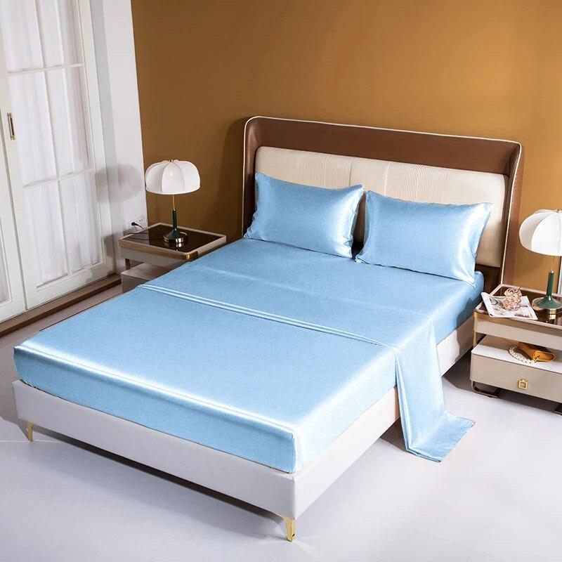 Luxury Satin Bed Sheet Set Rayon Fitted Sheet Height 35cm 21 Colors Optional  Flat Sheet Set Soild Color Bedding Set
