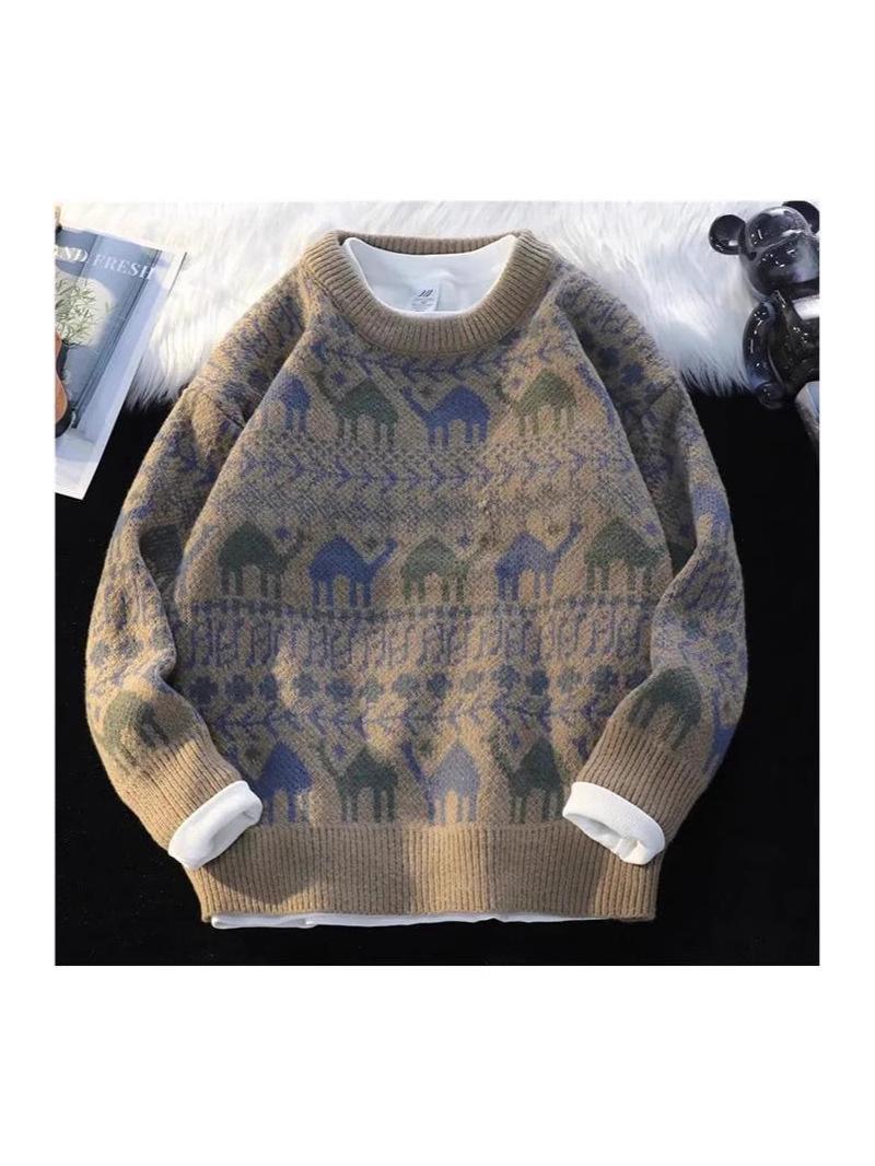 

Мужской утолщенный вязаный пуловер: Универсальный, Теплый, Слегка Свободный Крой для Осени и Зимы M верблюд