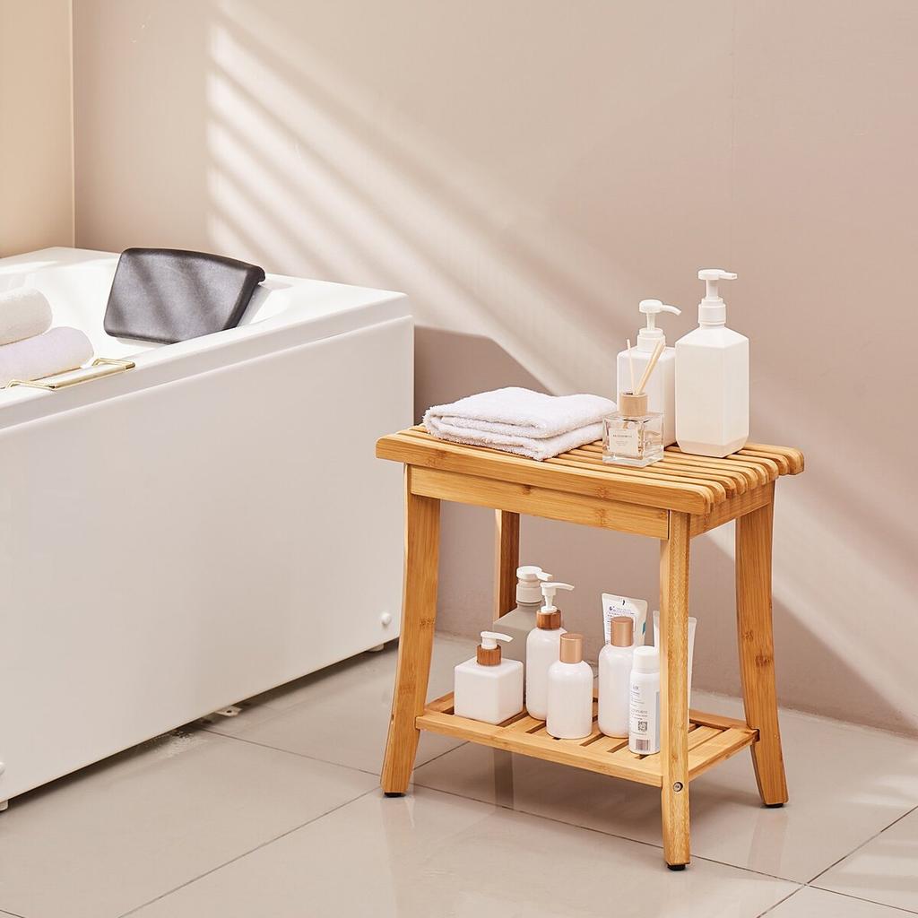 Bamboo Shower Bench 19.1 X 11.3 X 18.3 In Shower Stool Chair for Bathroom