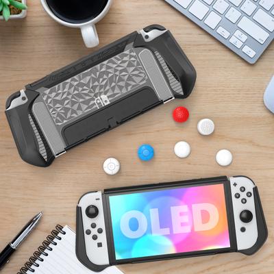 Capa Protetora TPU com Design de Diamante para Console Nintendo Switch OLED, Confortável ao Toque com 6 Capas para Polegar