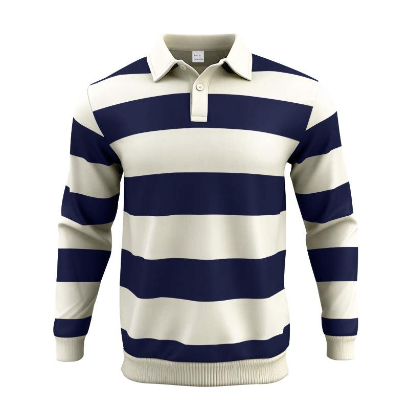 Весна и Осень Новый Стиль Лацкан Полосатая Толстовка для Мужчин и Женщин Модная Свободная Брендовая Твиловая Мужская Po S темно-синий 2070₽