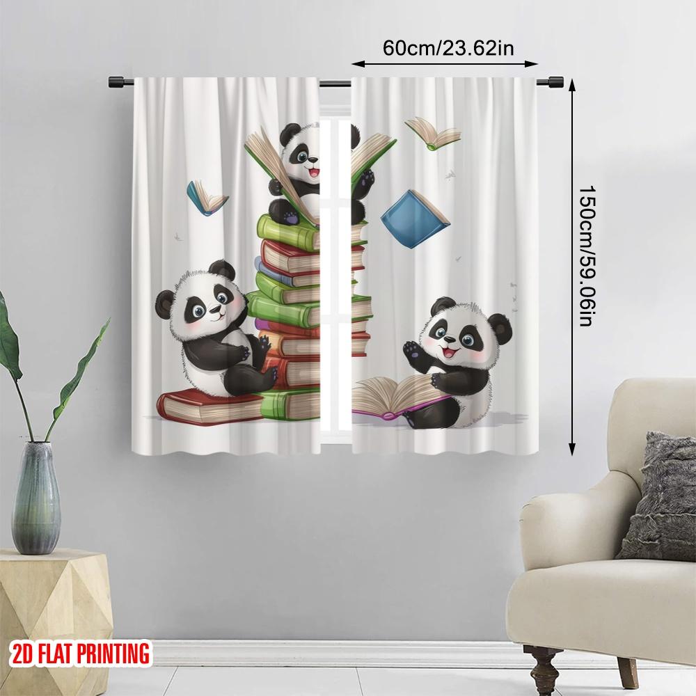 2pcs,2D plane printing Print Curtains Panda Book Club Versatile Polyester Fabric (without rod) Decorations Outdoor for Bedroom,