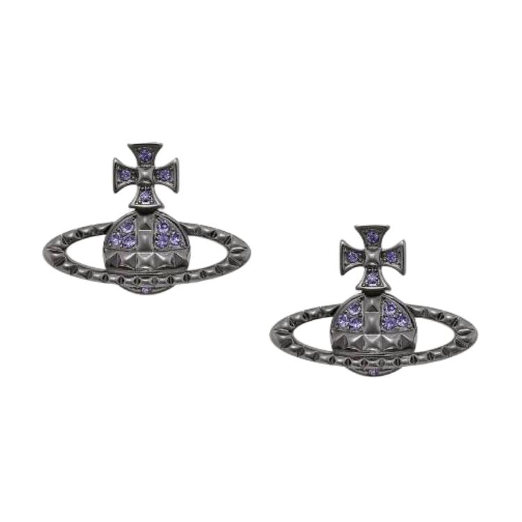 

Vivienne Westwood Mayfair Saturn Stud Design Earrings Unisex Earrings Gunmetal-Grey Purple-Diamond 8050889826873 Basic Packaging-Dust Bag+Box