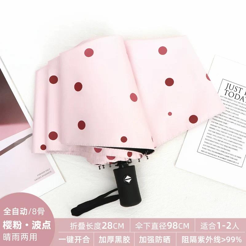 Umbrella for Girls, Cute Foldable Black Coating Sunshade, Sun Protection, Uv Protection, Manual and Automatic, Dual-Use for Sun and Rain