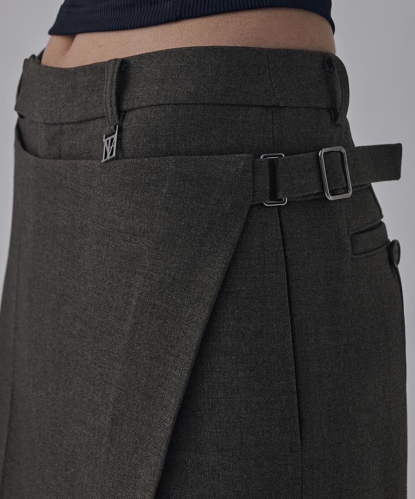 Teulimingbeodeu Side Buckle Wrap Skirt Pants [ Brown ]