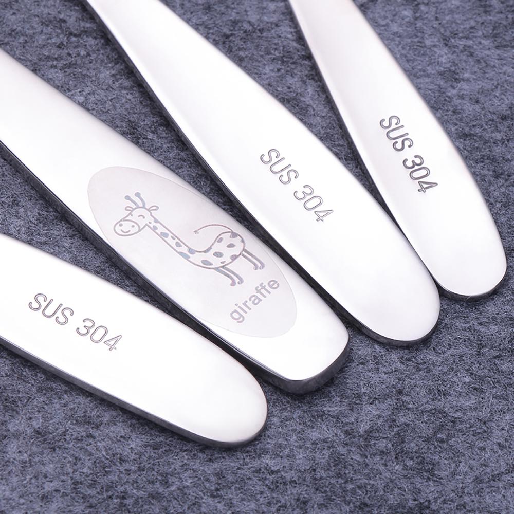 Children's Cutlery Tableware Stainless Steel Cartoon Giraffe Child Fork Knife Spoon Kids 4pcs Dinnerware Sets For Home Kitchen