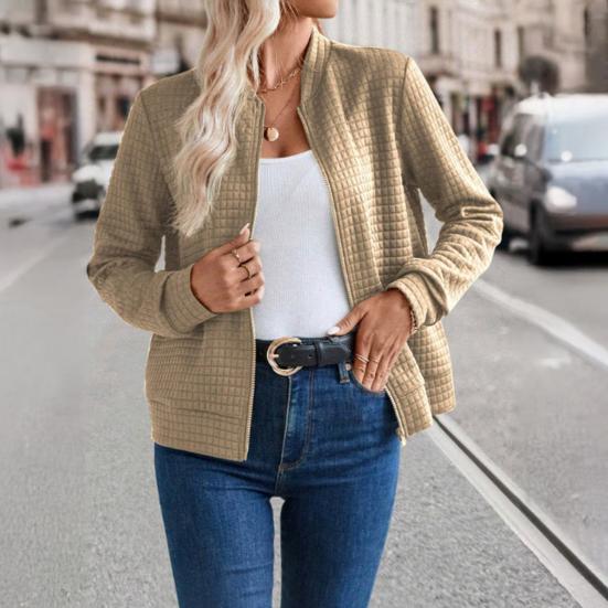 Women's Full Zip Up Jacket Long Sleeve Stand Collar Waffle Coat Casual Slim Fit Sweatshirt Fall Outerwear