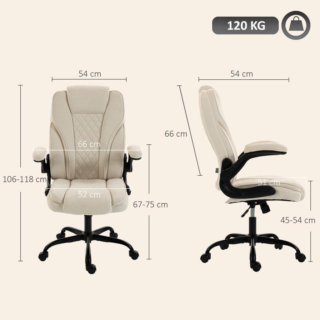 Office Chair, Ergonomic Desk Chair with Flip-up Armrest, Pocket Springs, Swivel Wheels, Adjustable Height, Beige