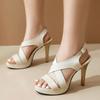 Sandales Gladiateur Femme Chaussures d'Été 2024 Flock Beige Noir Tongs Élégantes Talons Hauts Fête Danse Chaussures de Mariage Dames