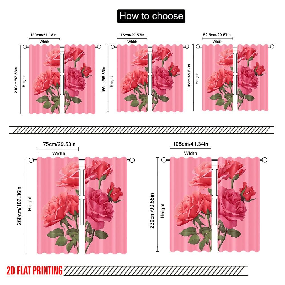 2 Stück, 2D-Flachdruck Vorhänge & Fensterdekoration Illustration Rosa Rosenstrauß Vielseitiger Polyesterstoff (ohne Stange) Zimmer