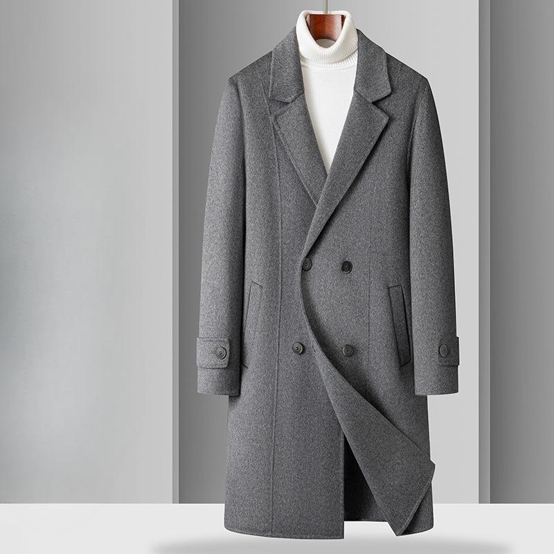 100% Wool Men's Handmade Double-sided Woolen Coat Double-breasted Business Casual Woolen Coat Trench Coat Men's Coat