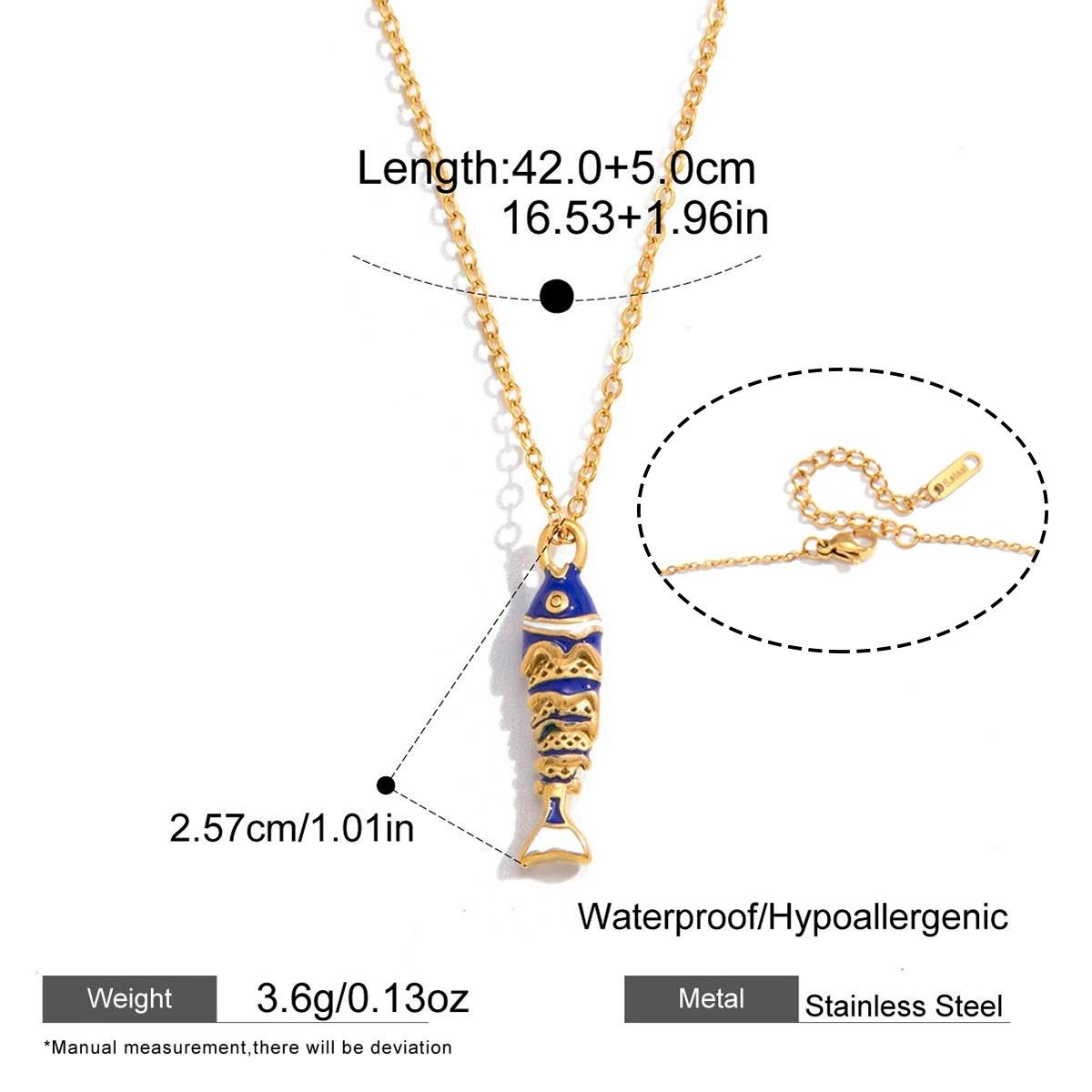 

Bohemia Mix Color Enamel Metallic Fish Pendant Necklaces for Women 18K Gold PVD Plated Stainless Steel O-chain Chokers синій