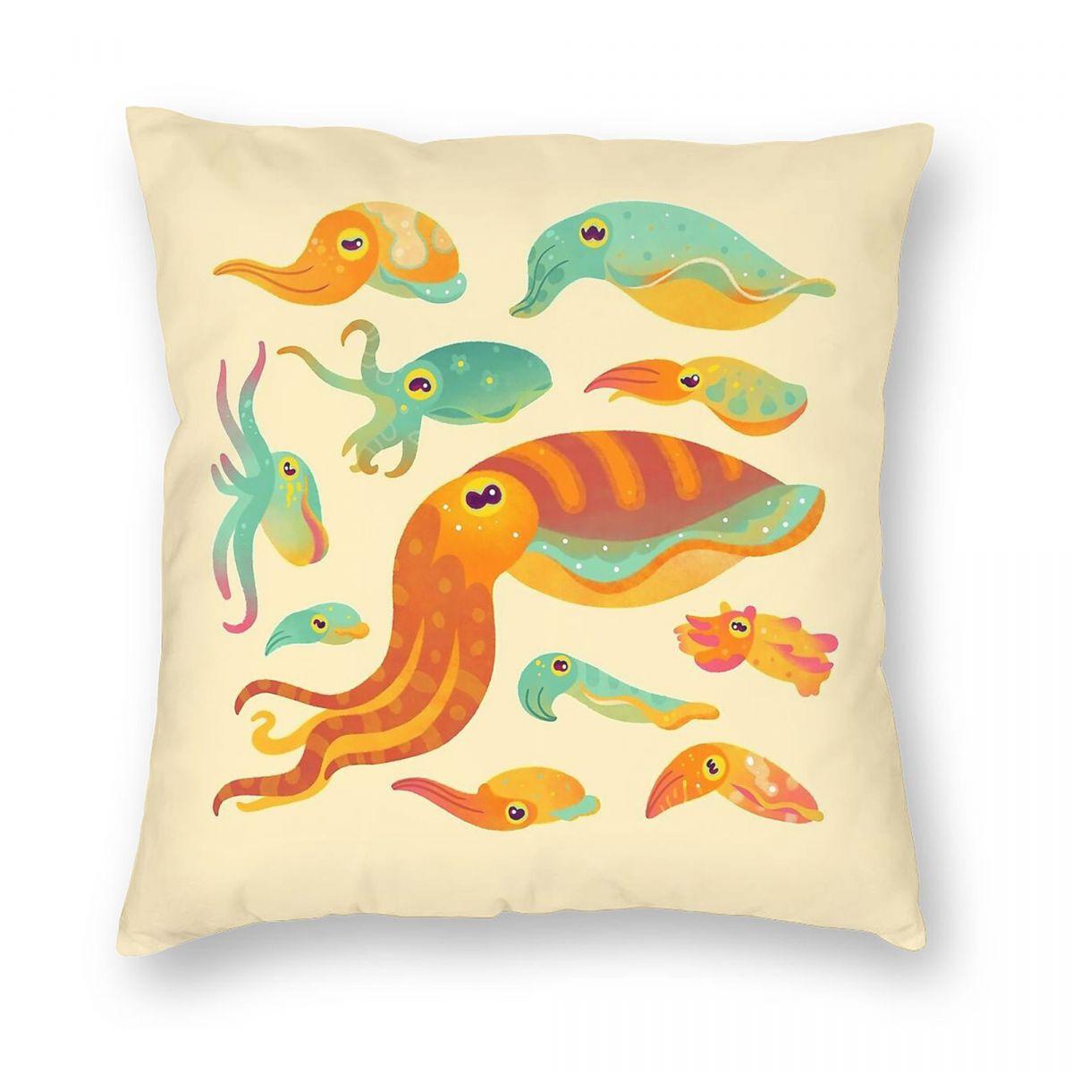 Cuttlefish Marine Ocean Pillowcase Polyester Linen Velvet Creative Zip Decor Sofa Cushion Cover 30x30cm
