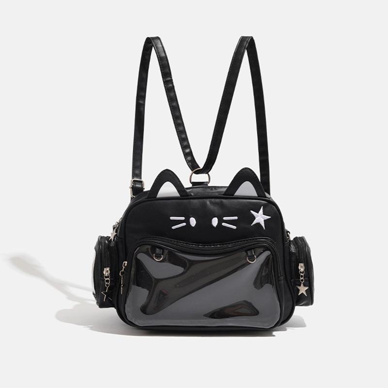 Y2K Ita Bag Cat Pu Backpack – Foldable, Adjustable Strap, Secure Zipper, Preppy Style Cute Schoolbag