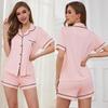 Kadın Pijama Gömlek ve Şort 2 Parça Set Viskon Uyku Takımları Yaz Ev Günlük Giyim Rahat Uyku Salonu Gecelik