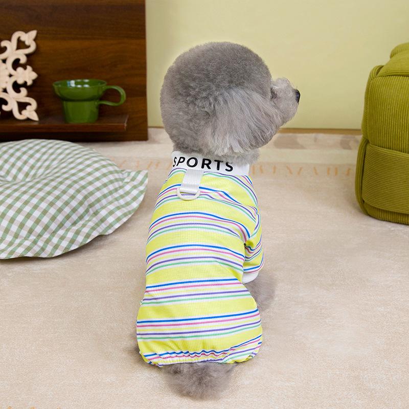 Spring and summer colorful sports dog four-legged loungewear thin breathable teddy small dog cat pet clothes