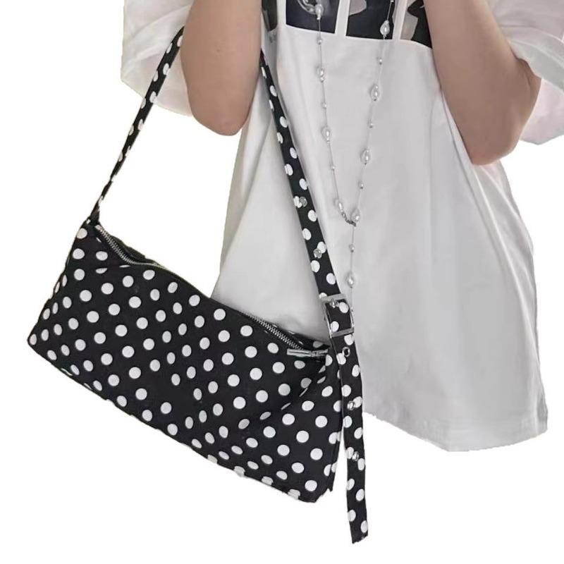 A Simple, Fully Printed Black and White Polka Dot Rectangular Adjustable Commuter Single-shoulder Bag with A Small Handbag