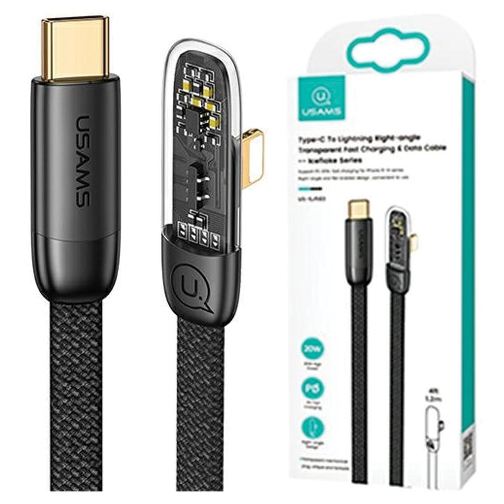 Usams Kabel Kątowy Usb-C Na Lightningpd 20W Fast Charging Iceflake Series 1,2M Czarny/Black Sj583Usb01 (Us-Sj583)
