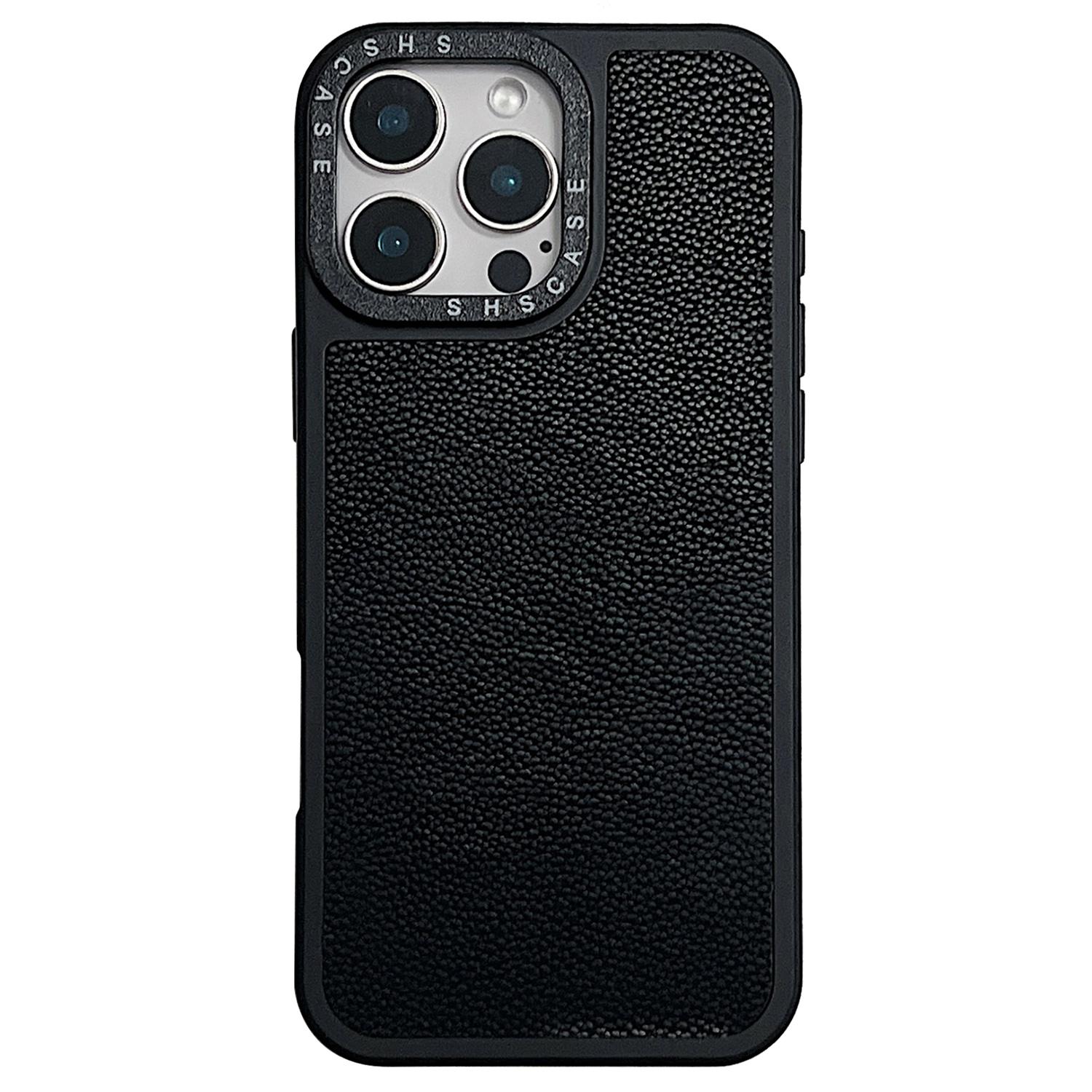 

For iPhone 16 Pro Case PC+TPU+PU Leather Anti-Drop Phone Cover Black
