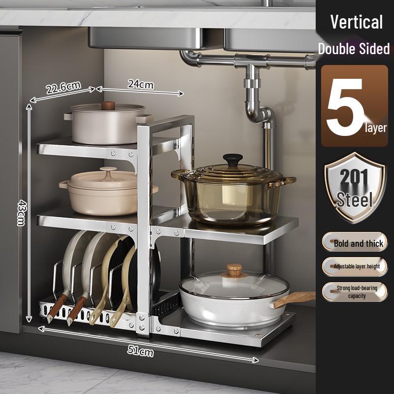 Multi-Layer Kitchen Pot Rack: Floor-Standing, Under-Sink Cookware & Storage Solution