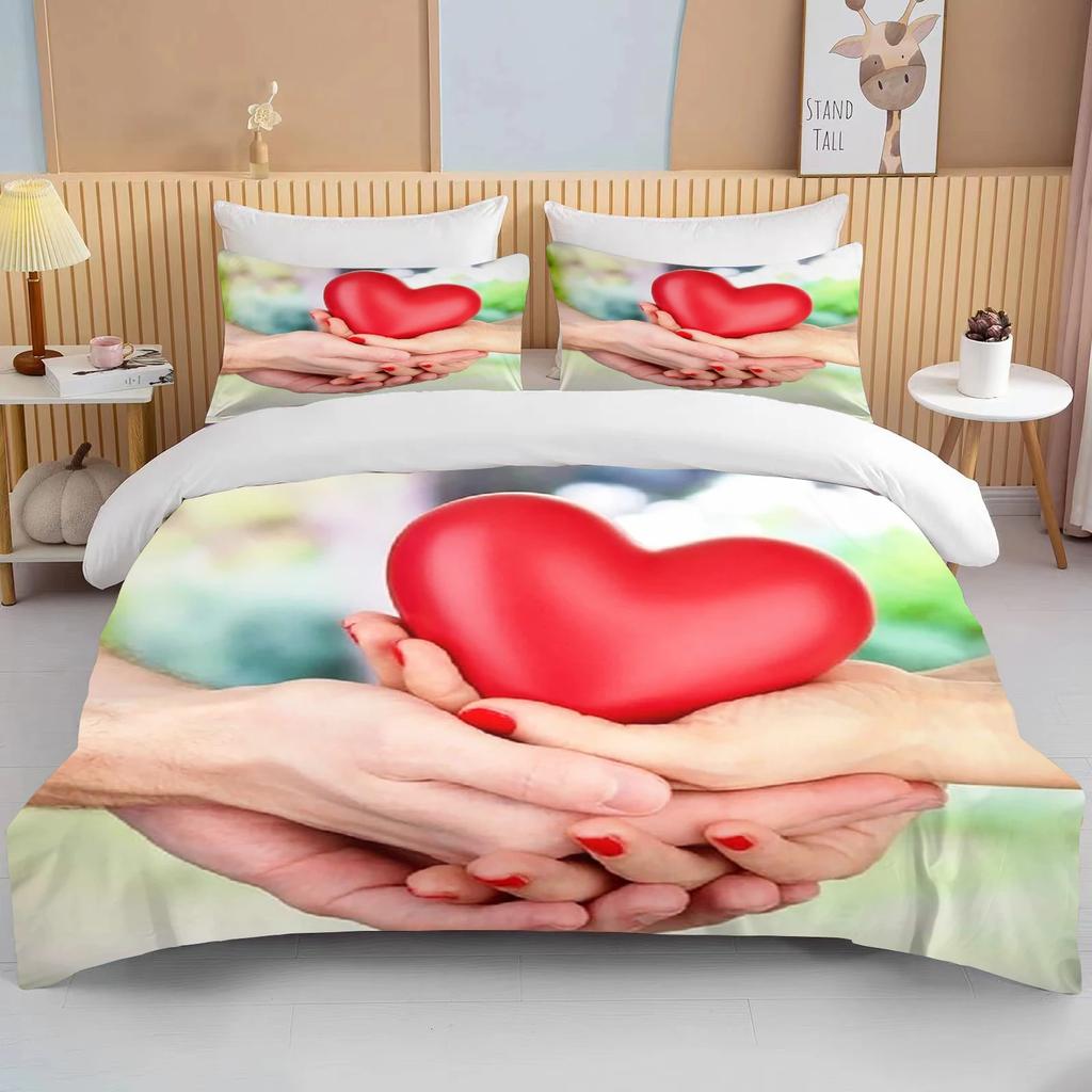 Comforter Love Heart Valentine'S Day Red Pink Rose Flower 3D Bedding Set Comforter For Couple Twin Queen King