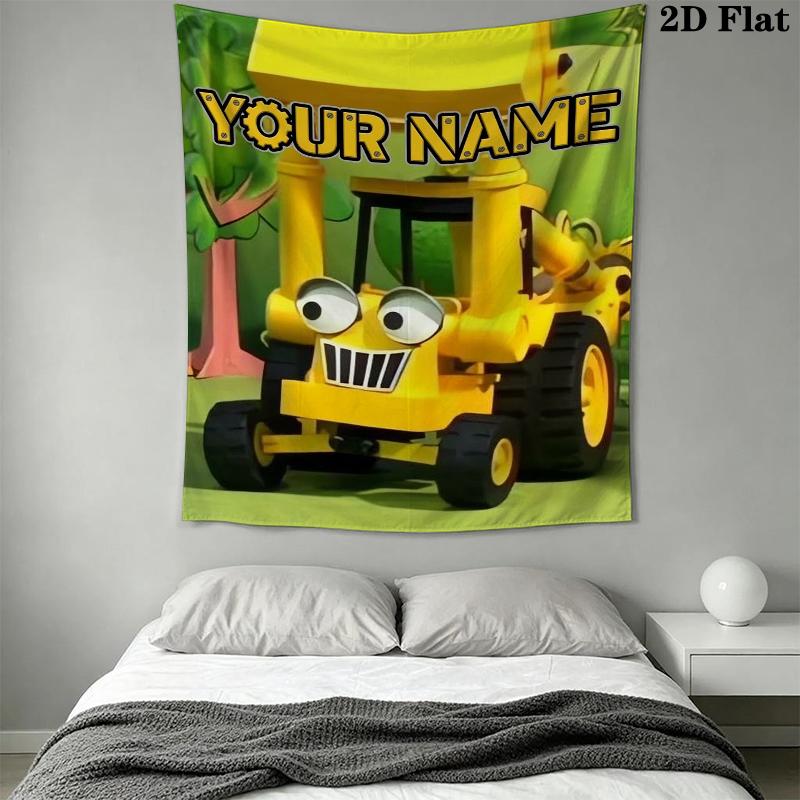 Custom Name Bob the Builder Wall Tapestry Aesthetic Wall Hanging Printed Fabric Blanket Decorative Tapestries for Bedroom Living Room Home Decor